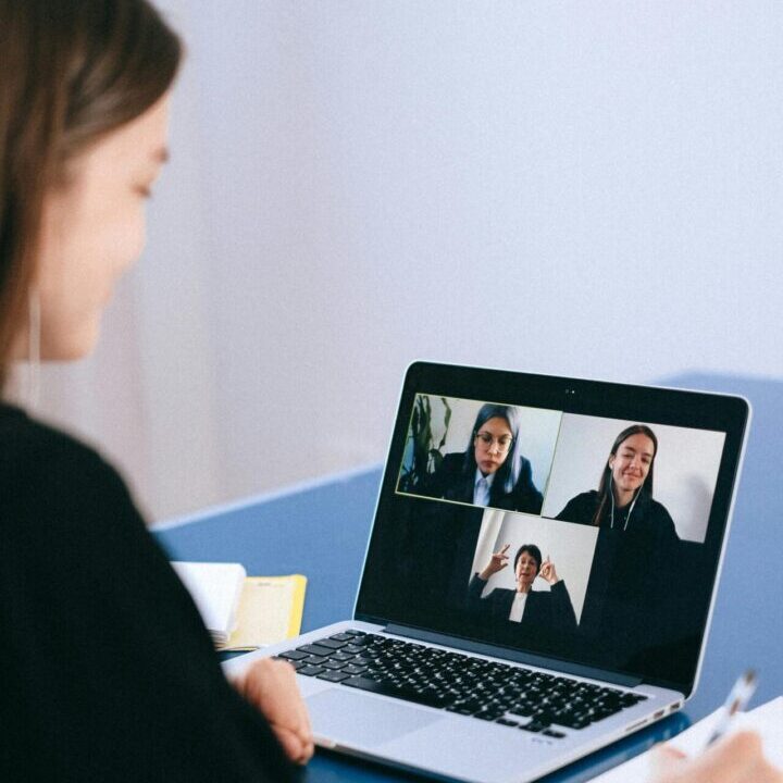Virtual team call on computer